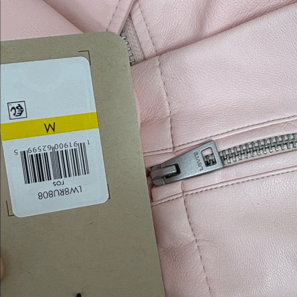 Levi's Faux Leather Fashion Belted Moto Jacket Cameo Pink- M - Picture 10 of 10